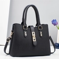Minimalist black textured crossbody bag with gold hardware and top handles for women - Black