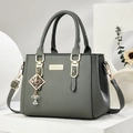 Olive green lychee texture handbag with gold hardware and heart-shaped pendant charm - Diamond Style/Dark Gray