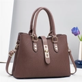 Women's brown pleated shoulder bag with vintage gold hardware and adjustable strap - Coffee