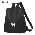 Fashionable black nylon backpack for women with silver butterfly buckle and large capacity - 31x15x36cm / Butterfly Style