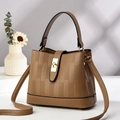Brown bucket bag in pebbled leather with checkered pattern and golden twist lock - L22xW10xH17 / Dark Khaki