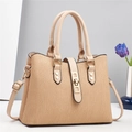 Bolso bandolera beige de cuero PU texturizado con asas y cierre de hebilla metálica dorada - Caqui