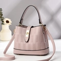 Pink bucket bag with woven texture, gold metal lock, and adjustable strap for women - L22xW10xH17 / Pink