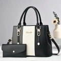 Sac fourre-tout à rayures tricolores avec pochette assortie et accents dorés - Noir