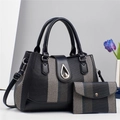 Damen-Handtaschen-Set aus schwarzem PU-Leder mit Webmuster und silbernem Drehverschluss - Komposittasche (L30 B13 H22) / Schwarz