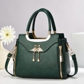 Dark green matte leather tote bag with gold swan buckle and detachable shoulder strap - L24 W12 H20cm / Green