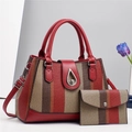 Red and striped woven crossbody bag and wallet set with metal drop-shaped clasp - Red