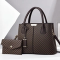 Dunkelbraunes Taschen-Set mit goldenem X-Muster und passender kleiner Clutch-Tasche - L30xB13xH23cm / Große Mauer Muster Kaffee