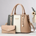 Set de bolso de mano a rayas tricolores con asa metálica y cartera de mano a juego - 30cmx13cmx22cm / Caqui