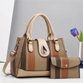 Gestreifte Tragetasche und passendes Portemonnaie-Set mit abnehmbarem Schultergurt - Komposittasche (L30 B13 H22) / Khaki