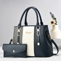 Ensemble cabas Kulwelly à rayures contrastées texturées avec détails dorés chic - Bleu Royal