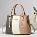 Sac à main tricolore en similicuir avec texture verticale et détails dorés chics - L30xl13xH22 / Kaki