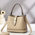 Elegant beige checkered bucket bag with gold clasp and adjustable strap for women - L22xW10xH17 / Light Khaki