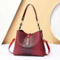 Deep red crocodile embossed patent leather multi-pocket crossbody bag with metallic clasp - Red