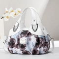 Borsa tote bianca a fiori con doppi manici e una tracolla sottile rimovibile - Blu Viola Con Manico Bianco (Tracolla Lunga)
