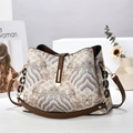 Bolso bandolera vintage de jacquard para mujer con ribete de cuero y hebilla de metal - 25*12*19 / Caqui