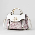 Elegante borsa jacquard con fibbia a cigno e nappa di perle in lilla e bianco - Bianco