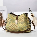 Bolso bandolera retro de jacquard amarillo con motivos de nubes y correa de cuero - 25*12*19 / Verde