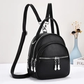 Mini black leather backpack for women with multi-layer silver zippers and top handle - Black