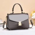 Deep grey women's handbag with crocodile pattern texture and metallic lock closure - L22.5 W11 H17 / Gray