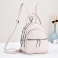 Litchi pattern leather backpack for women with adjustable straps and silver hardware - Off-white