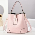Pink crocodile pattern bucket bag with golden hardware and top handle for women - Pink