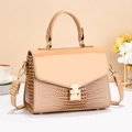 Chic beige crossbody handbag with crocodile texture and glossy patent leather finish - L22.5 W11 H17 / Khaki