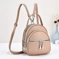 Beige faux leather mini backpack with multi-zipper design and convertible straps - Khaki