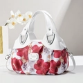 Borsa a mano bianca in finta pelle con stampa floreale rossa e tracolla lunga - Rosso Con Manico Bianco (Tracolla Lunga)