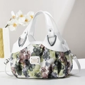 Sac à main en similicuir blanc avec grand imprimé floral et bandoulière amovible - Vert Avec Poignée Blanche (Longue Bandoulière)