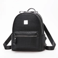 Zaino alla moda in ecopelle intrecciata nera con logo e manico a fiocco chic - Nero / Grande