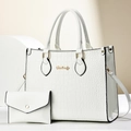 Chic white crocodile pattern tote bag set with matching wallet and gold hardware details - 31*13*25CM / White