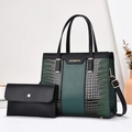 Elegant green and black crocodile texture women's tote bag with matching wallet set - Green