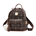 Klassieke bruine dames mini-rugzak van PU-leer met monogram, gouden klinknagels en bontbal - 27*14*29CM / Bruin Groot