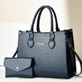 Dark blue crocodile embossed patent leather tote and matching envelope clutch set - 31*13*25CM / Blue