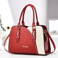 Red and cream leather crossbody bag with dual handles and gold hardware for women - 32x23x14cm / Burgundy