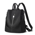 Grand sac à dos noir pour femme avec coutures blanches contrastées et fermeture argentée - Style de Surpiqûre (Style 1)