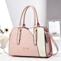 Pink and beige color-block faux leather handbag with gold logo and crossbody strap - 32x23x14cm / Pink