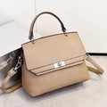 Classic tan pebble leather crossbody bag for women with silver swivel lock and top handle - 24*11*20CM / Khaki
