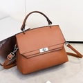 Classic tan pebble leather crossbody handbag for women with silver buckle and top handle - 24*11*20CM / Khaki/Earth Yellow