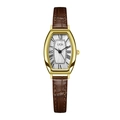 Orologio tonneau dorato classico con quadrante romano bianco e cinturino in pelle marrone - caffè