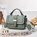 Chic bean green crossbody bag with embroidered wide strap and metal buckle closure - Green