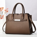 Brown litchi grain leather Kelly style handbag with silver buckle and detachable strap - 30*14.5*23.5CM / Coffee