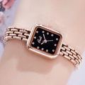 Gedi rose gold bracelet watch for women featuring a black square dial and crystal accents - Rose Gold Case Black Dial
