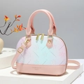 Pink and blue gradient mini shell bag with floral pattern and golden metal hardware - Pink