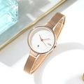 Elegant rose gold mesh strap watch with white minimalist dial and date window - White