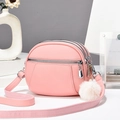 Pink multi-layer crossbody bag with lychee texture and adjustable wide strap - 19*7*15CM / Pink