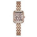 Montre carrée pour femme en or rose avec cadran léopard et bracelet à maillons - Boîtier Café Cadran Léopard Bracelet Café