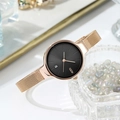 Elegant rose gold mesh women's quartz watch with black dial and calendar display - Black