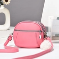 Pink multi-compartment crossbody bag in lychee pattern PU leather with fuzzy pom-pom - 19*7*15CM / Magenta
